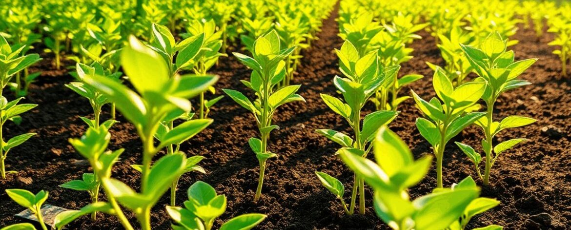 Young avocado seedlings growing in rich soil under natural sunlight in a vibrant nursery.